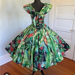 Vintage Karen Alexander Floral Pinup Retro Corset Dress Black Pink